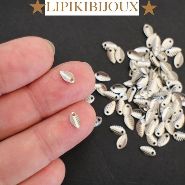 10 petites breloques feuilles en acier inoxydable argent 7 x 3,5 mm pour les finitions de vos créations bijoux