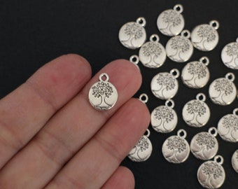 10 round tree of life charms in silver-plated brass 15 x 12 mm