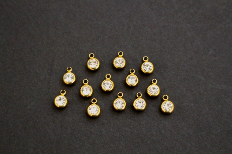 10 breloques strass ronds en acier inoxydable doré 8 x 6 mm pour des créations bijoux épurées et glamour image 6