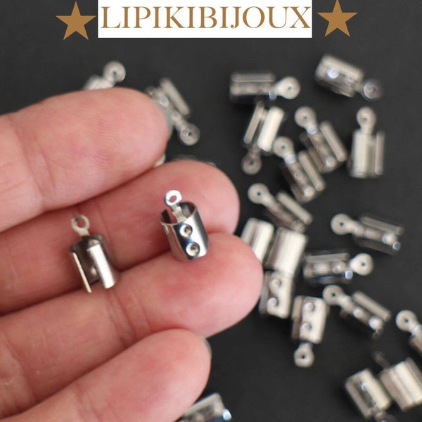 15 embouts solides en acier inoxydable argent 12 x 7 mm apprêts à pincer à utiliser pour les cordons ou lanières de cuir par exemple