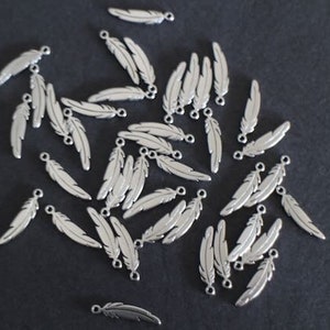 6 finely crafted silver stainless steel feather charms 17 x 4.5 mm image 2