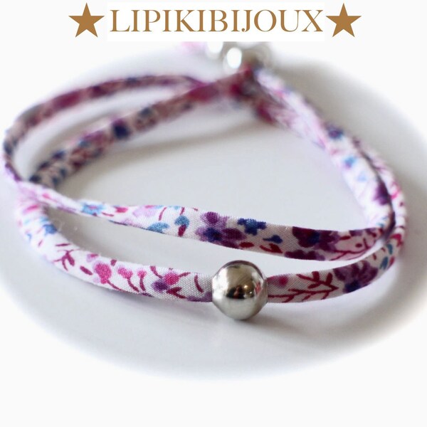 Kit diy bracelet en authentique cordon spaghetti double Liberty Phoebe Anahi rose et violet et perles lisses en métal argenté notice fournie