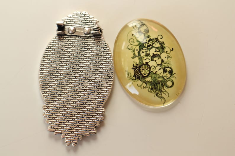 KIT DIY pin different masks and support engraved with silver metal flowers