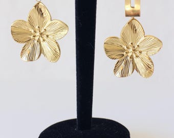 Vogem Orecchini A Fiore Placcato Oro Con Perla - Acciaio Inox Ipoallergenico, Donna, Eleganti
