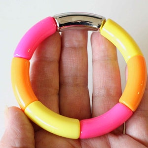 Handmade Multicolor Acrylic Tube Curved Bead Bracelet