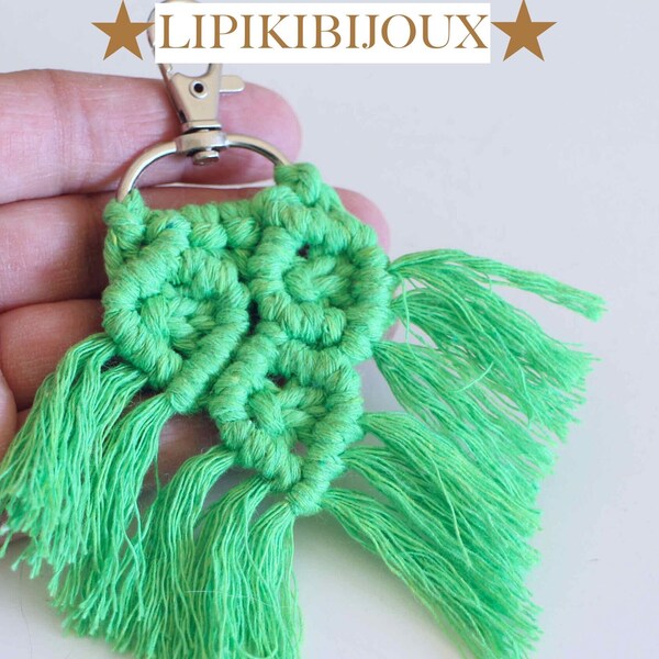 Porte-clé macramé vert Fait-main