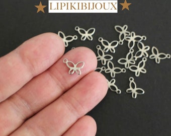 10 breloques papillons finement ciselés en acier inoxydable argent 11 x 8 mm pour vos créations bijoux nature