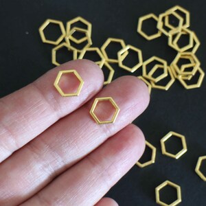 10 hexagonal charms in golden brass 11 x 10 mm