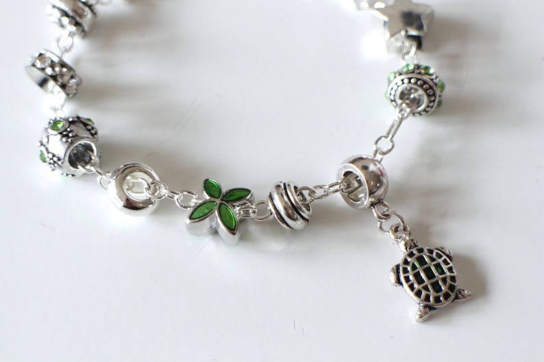 KIT DIY BRACELET green and silver enamelled turtle