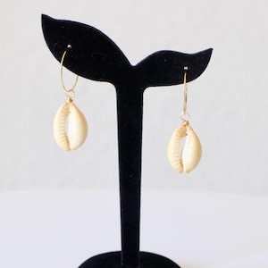 Handmade gold shell and stainless steel hoop earrings