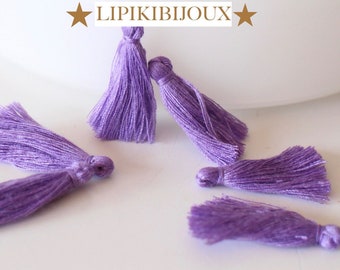 10 pompons à franges mauve en 100% coton pour vos créations bijoux ou textiles