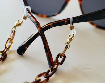 Tortoiseshell and gold steel glasses chain Handmade