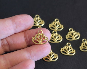 Lot de 10 breloques fleurs de lotus en laiton doré 17 x 14 mm pour vos créations bijoux zen yoga