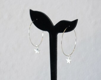 Handmade silver star hoop earrings