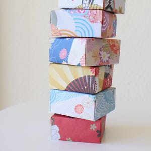 6 cajas de regalo vintage con motivos japoneses multicolores en papel de origami hecho a mano