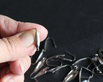 6 boucles d'oreilles crochets forme goutte à l'avant avec trou en acier inoxydable argenté 20 x 5 mm apprêts à personnaliser