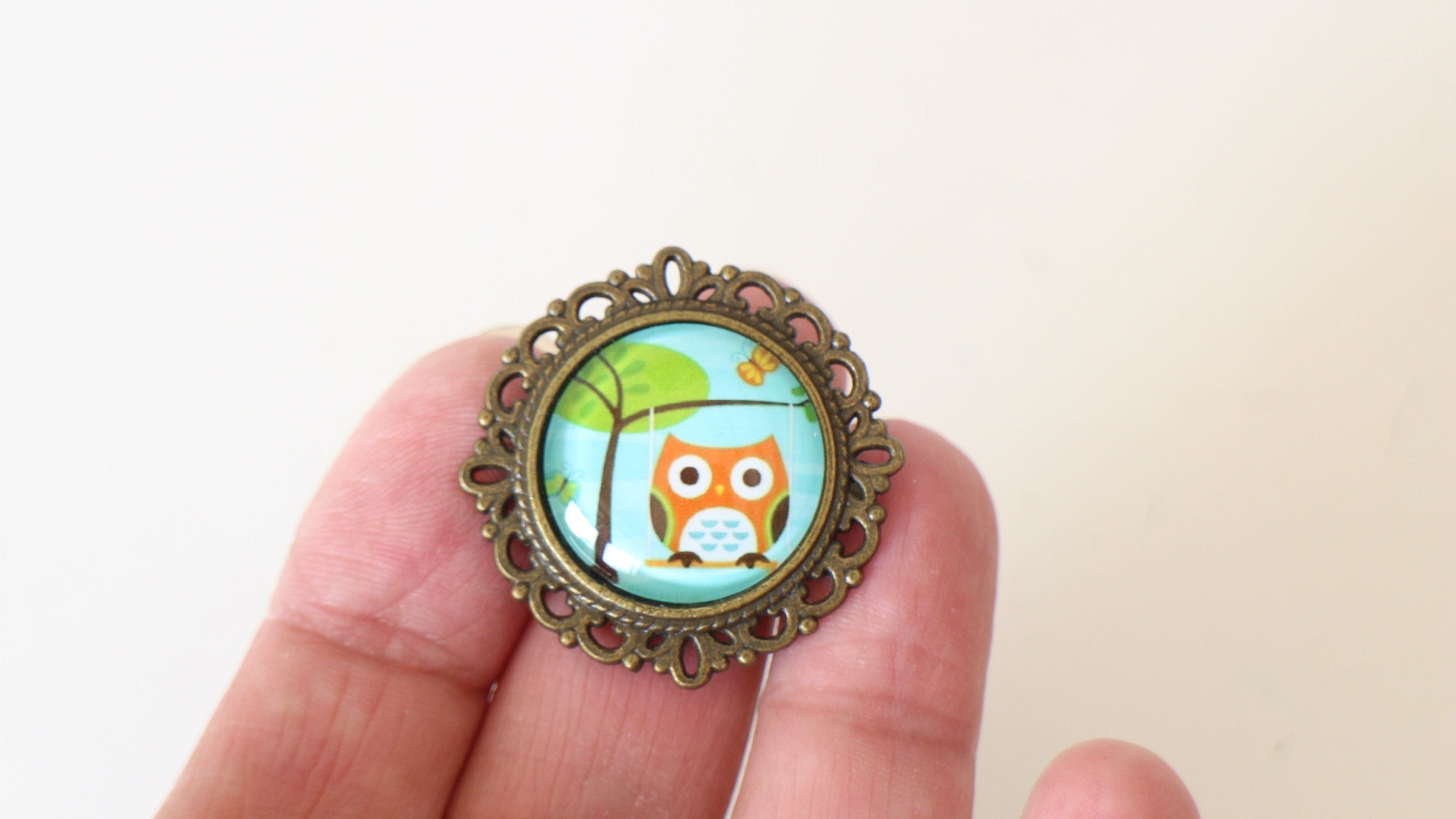 Broche chouette hibou multicolore Fait-main