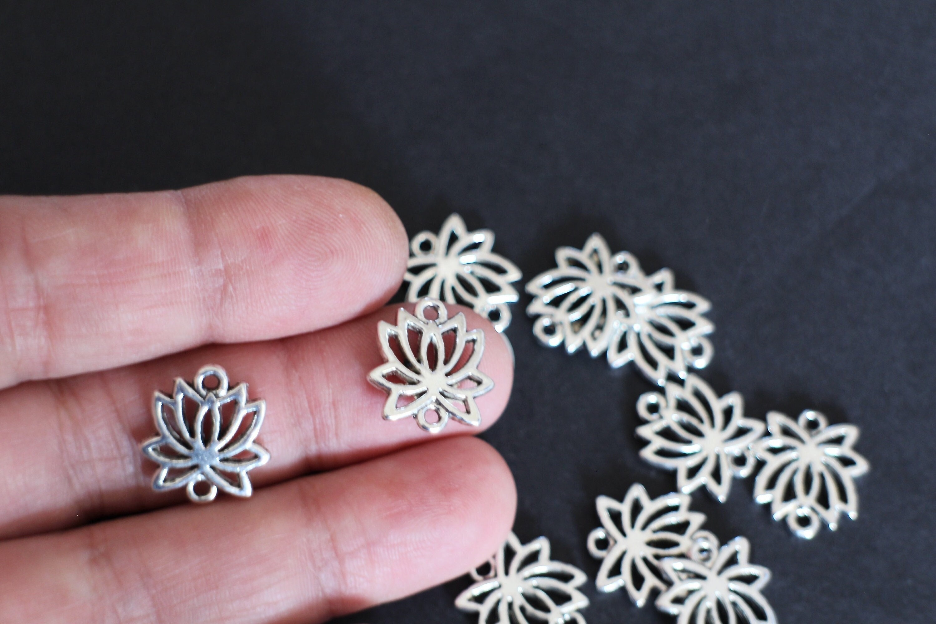 Lot De 5 Connecteurs Fleur De Lotus | Argent Tibétain 16 Mm | Bijoux Création