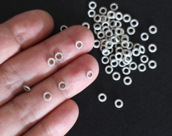 100 petites perles rondes cercles intercalaires en laiton argenté 4 mm pour vos créations bijoux