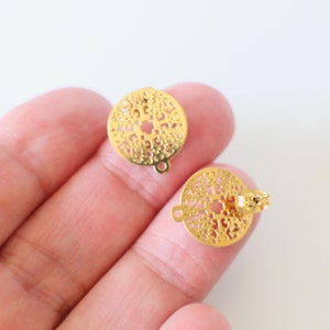 2 round stud earrings finely crafted in gold stainless steel 16 mm to personalize in a thousand different ways