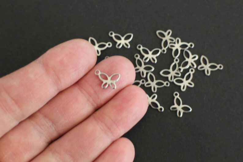 10 finely crafted butterfly charms in silver stainless steel 11 x 8 mm for your nature jewelry creations image 2