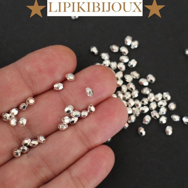 100 perles tonneaux en métal argenté facetté 4 x 3 mm pour vos créations bijoux