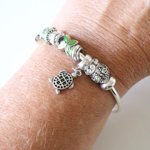 Handmade enameled turtle bangle bracelet