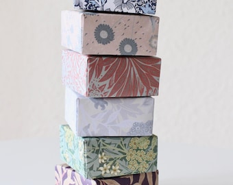 6 vintage gift boxes with multicolored Japanese patterns made of origami paper. Handmade.