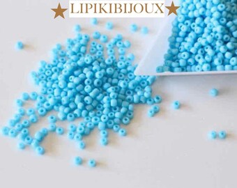 Perles de rocaille bleu turquoise rondes en verre 2 mm