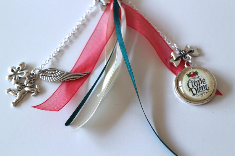 KIT DIY bag jewel cabochon glass Carpe Diem charms and ribbons and silver metal