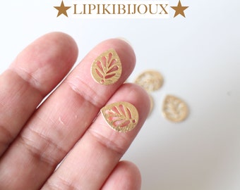 4 breloques feuilles en laiton finement ciselées plaqué or 18k 14 x 11 mm pour vos créations bijoux