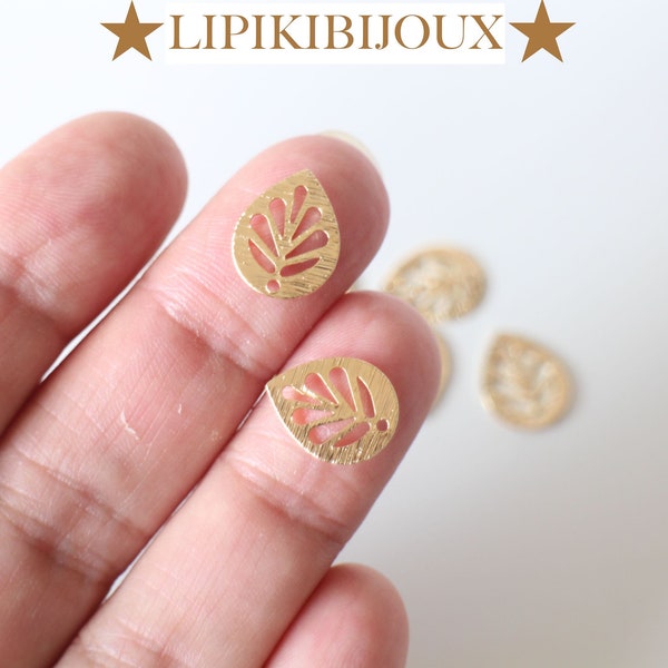 4 breloques feuilles en laiton finement ciselées plaqué or 18k 14 x 11 mm pour vos créations bijoux