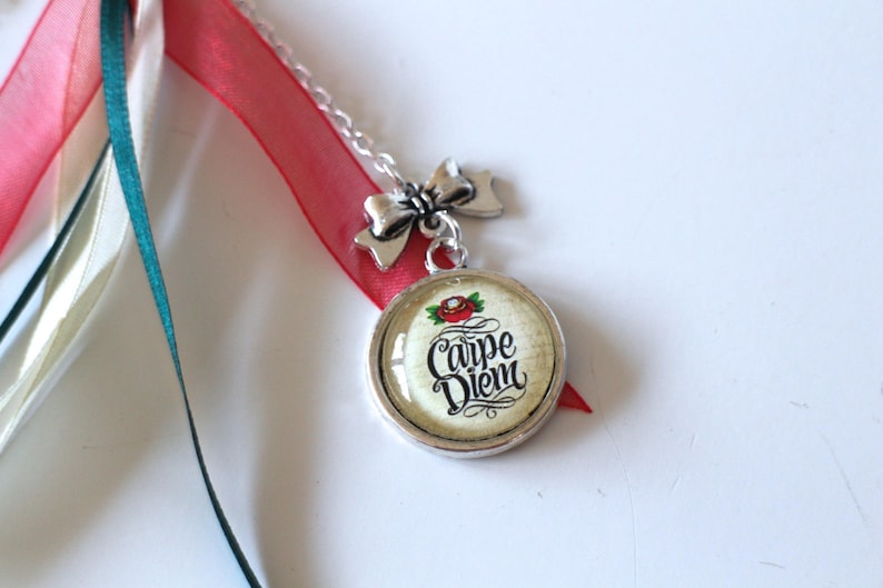 KIT DIY bag jewel cabochon glass Carpe Diem charms and ribbons and silver metal