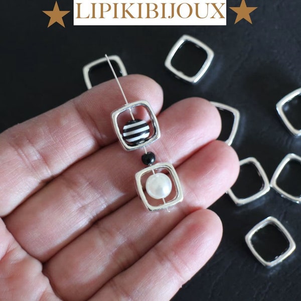 10 cadres de perles carrés en métal argenté 14 x 13 mm apprêts qui mettront en valeur vos perles dans vos créations bijoux