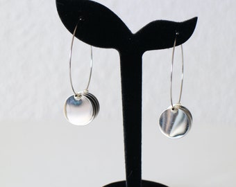 Handmade silver steel round charm hoop earrings