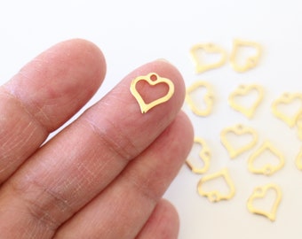 6 breloques coeurs évidés en acier inoxydable doré 10,5 x 11 mm pour vos créations bijoux sur les thèmes Amour Amitié