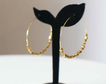 Hoop earrings in gold stainless steel and square beads Handmade