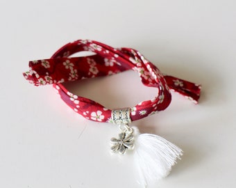 Bracelet Liberty Fraise des Bois bélière et pompon Fait-main