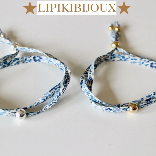 Kit dit bracelet Liberty Katie and Millie bleu et blanc et perles acier or ou métal argent