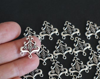 10 connecteurs forme chandeliers lustres 3 trous en laiton argenté 21 x 20 mm pour vos créations bijoux baroques