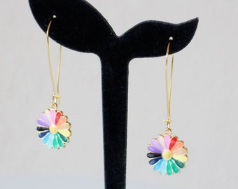 Boucles d'oreilles fleurs multicolore émaillées Fait-Main