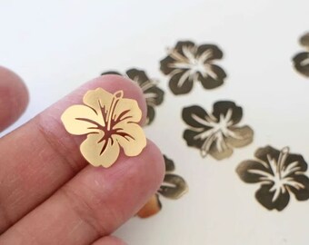 6 breloques fleurs d'hibiscus en cuivre or 21 x 19 mm