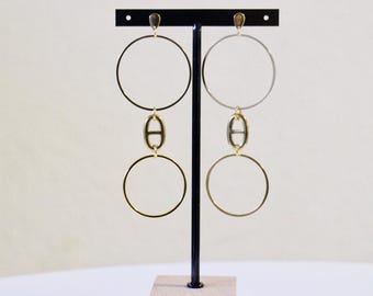 Handmade Gold Stainless Steel Coffee Bean and Circle Earrings