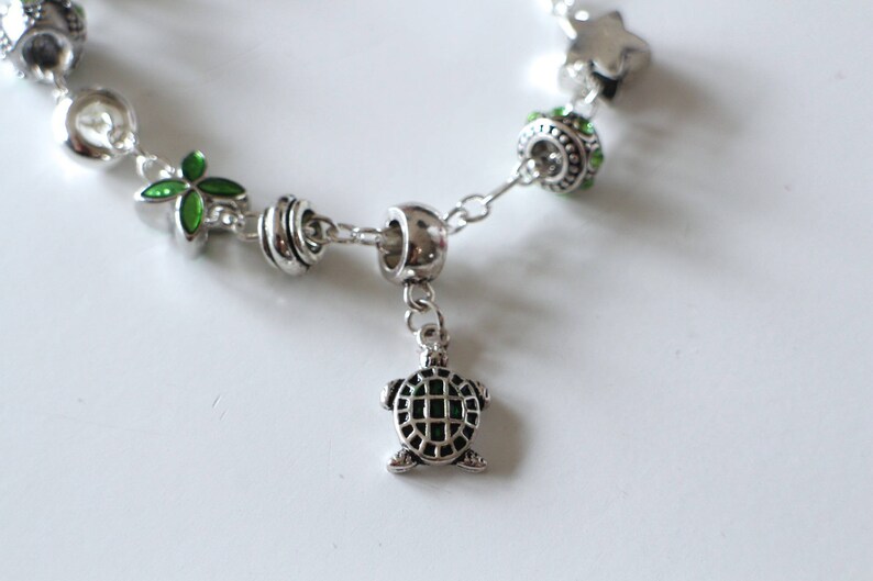 KIT DIY BRACELET green and silver enamelled turtle