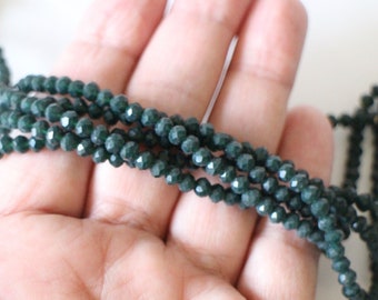 100 round beads in dark green faceted glass 4 x 3 mm, very refined for making your jewelry creations