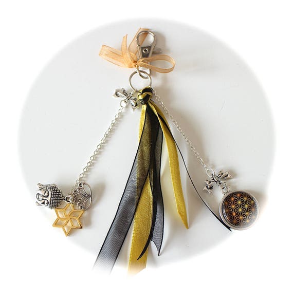 Kit Diy Bijou De Sac Cabochon Fleur De Vie Bouddha Breloque Fleur De Lotus Et Rubans Satin Et Organdi