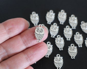 10 owl charms in silver-plated brass 18 x 9 mm for your nature animal style jewelry creations