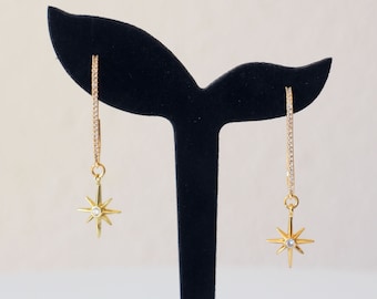 North star earrings with rhinestones in 18k gold plated copper Handmade in free gift packaging