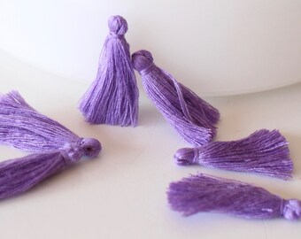 10 pompons à franges mauve en 100% coton pour vos créations bijoux ou textiles