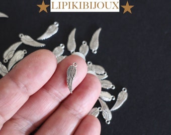 10 breloques petites ailes identiques des deux côtés en métal argenté 17 x 5 mm pour vos créations bijoux style nature